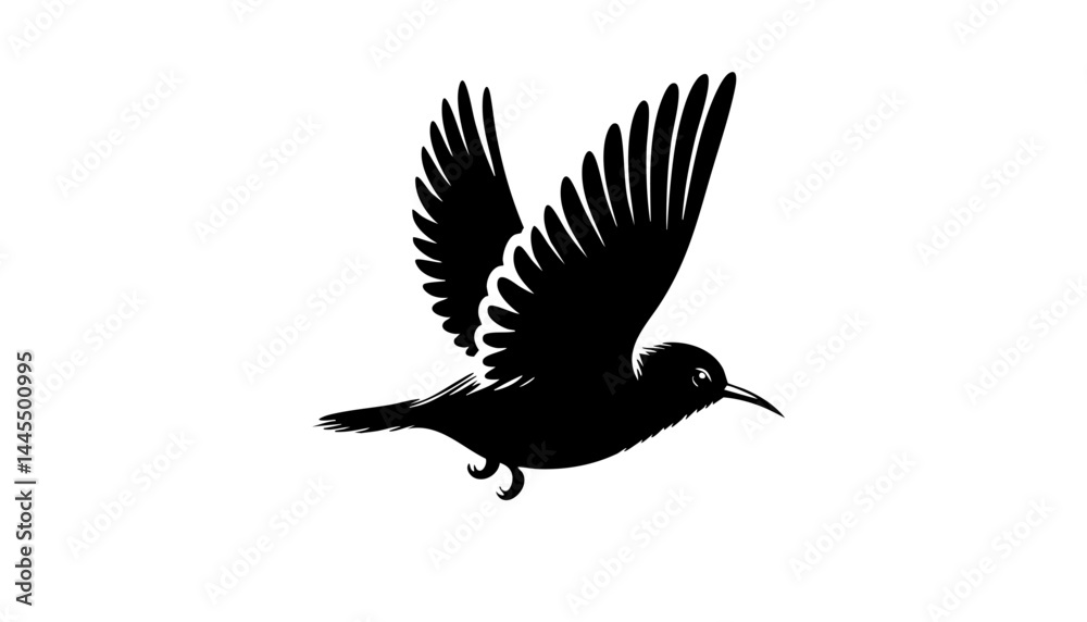 Obraz premium Bird in Flight: Black Silhouette Vector Graphic
