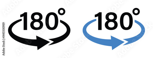 180 degree angle vector icon with blue and black arrow. 180 degree rotating arrow symbol on white background. Vector illustration