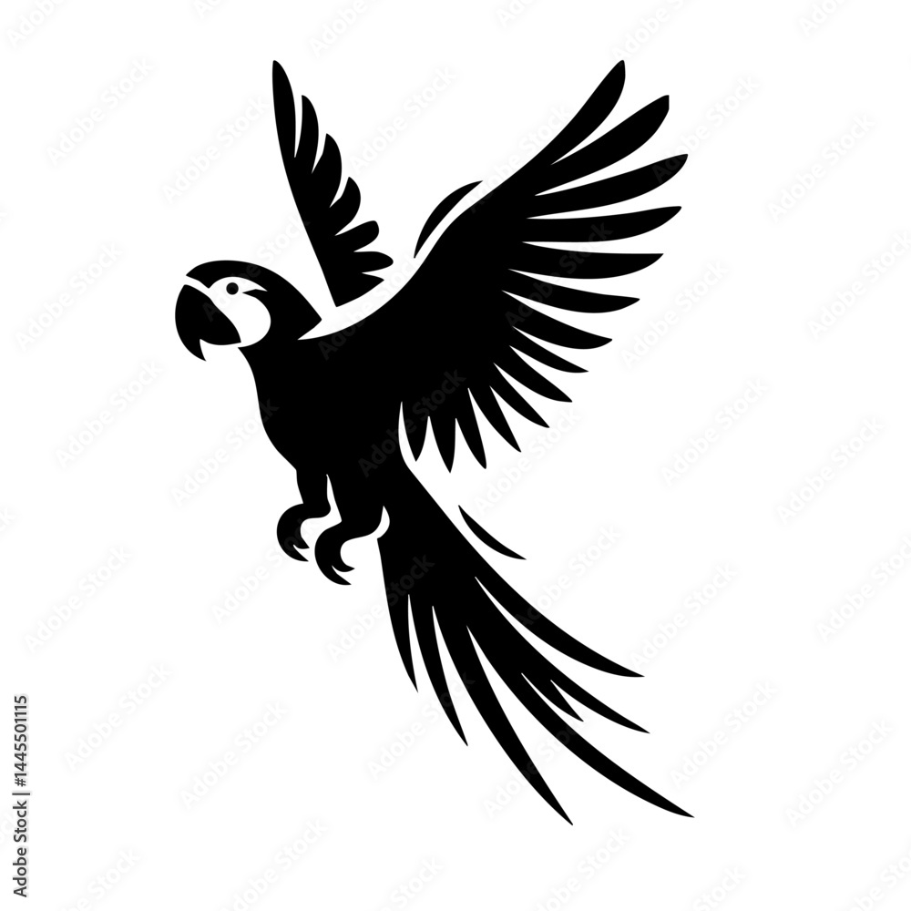 Fototapeta premium Majestic Parrot in Flight: Black and White Bird Silhouette