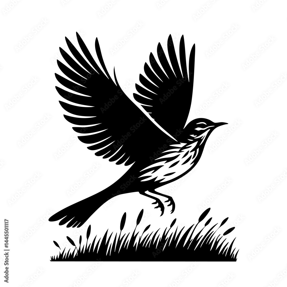 Obraz premium Majestic Bird in Flight: Black and White Nature Illustration