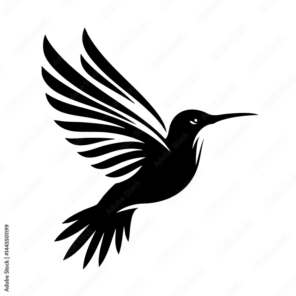 Hummingbird in Flight: Black and White Vector Art Hummingbird in Flight: Black and White Vector Art