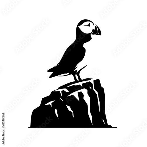 Puffin on a Cliff: Majestic Seabird Silhouette