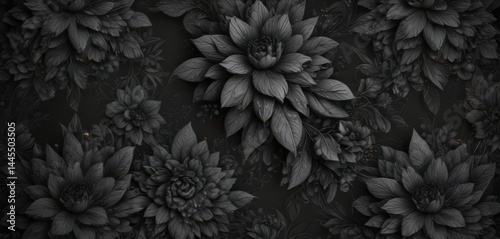 Intricate charcoal floral pattern, abstract botanicals, dark seamless wallpaper ,  dark,  luxury,  photography