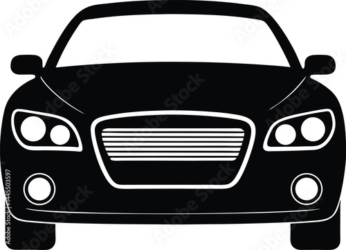 vector car front view with headlights on white background