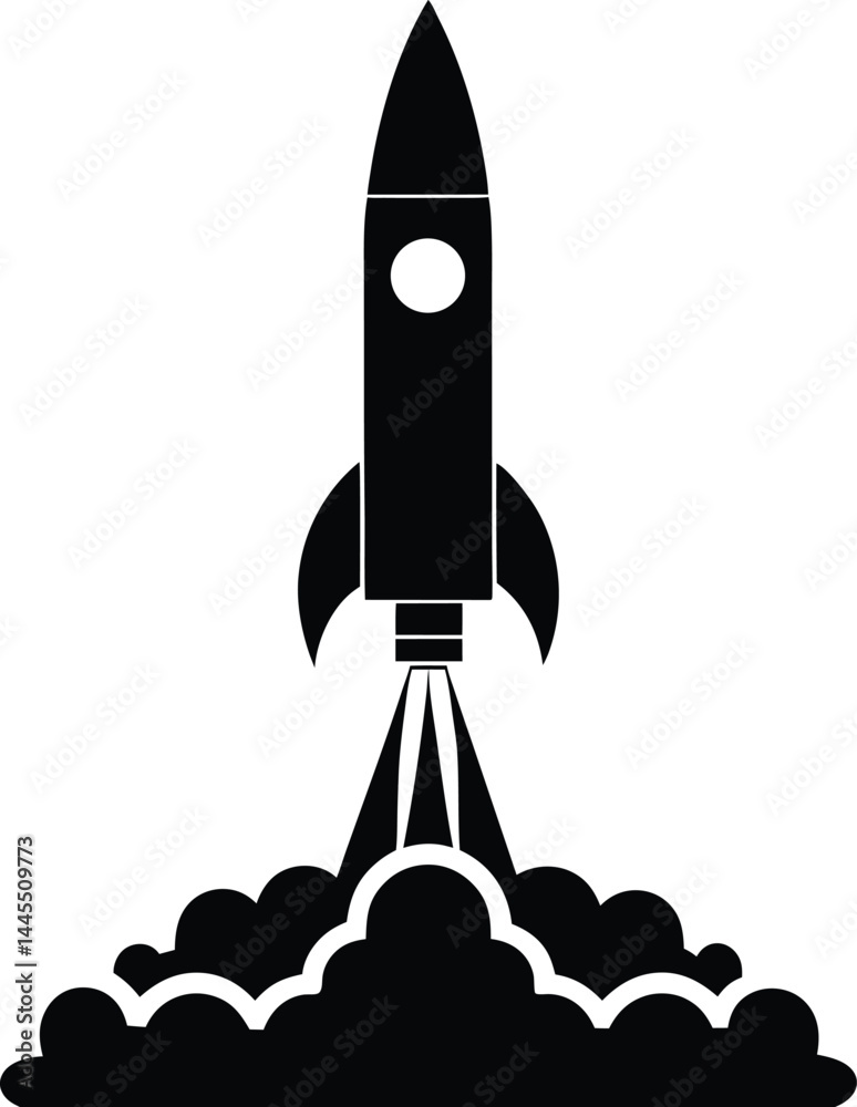 Fototapeta premium vector rocket launching with smoke 