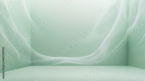 Minimalistic green interior with flowing textures and soft lighting