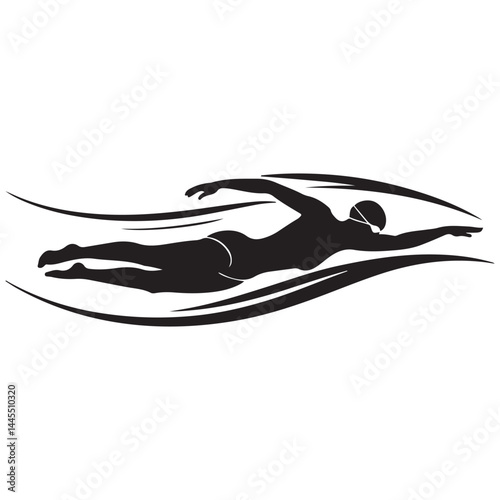 Swimmer Female Front View, Butterfly Swim Vector Black silhouettes. with white background