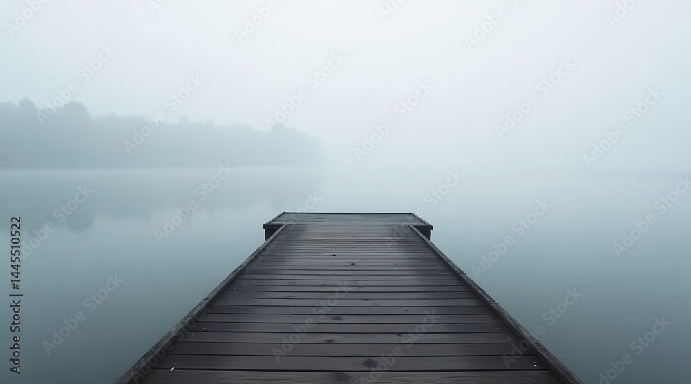 Foggy Morning on a Wooden Pier