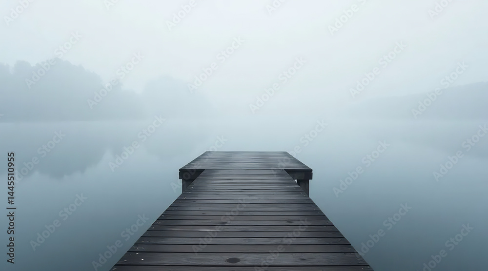 Foggy Morning on a Wooden Pier