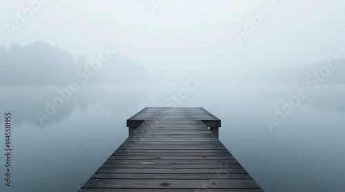 Obraz na płótnie Foggy Morning on a Wooden Pier w salonie