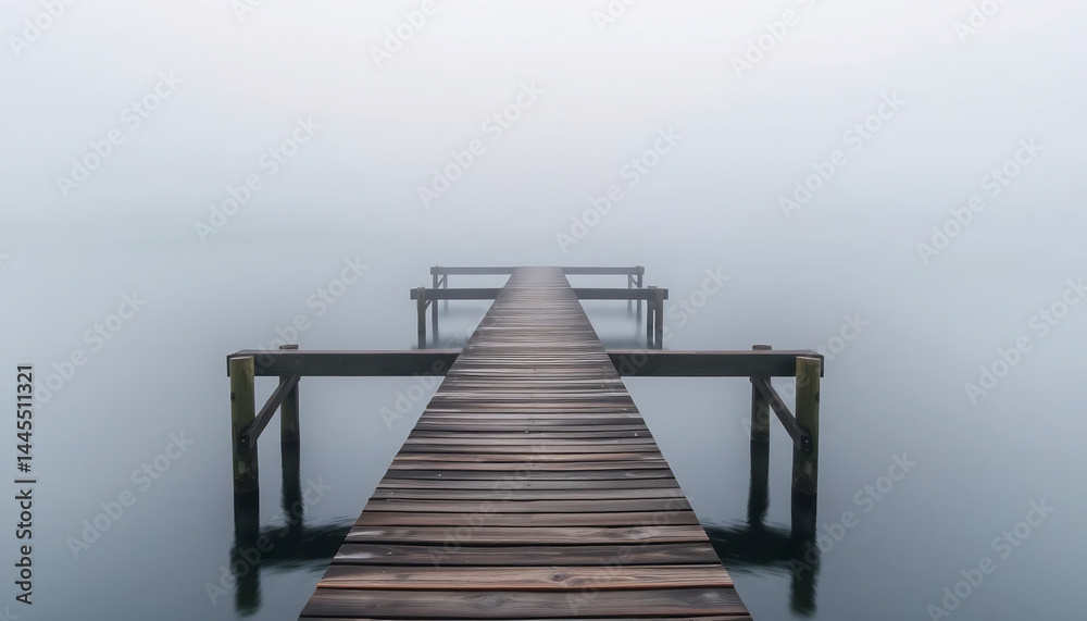 Foggy Morning on a Wooden Pier
