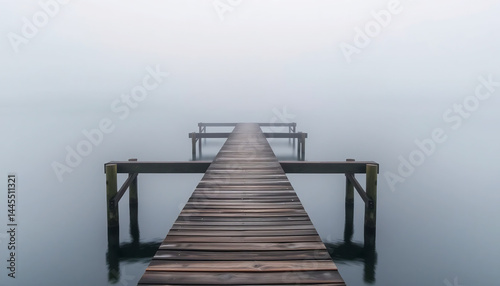 Obraz na płótnie Foggy Morning on a Wooden Pier w salonie