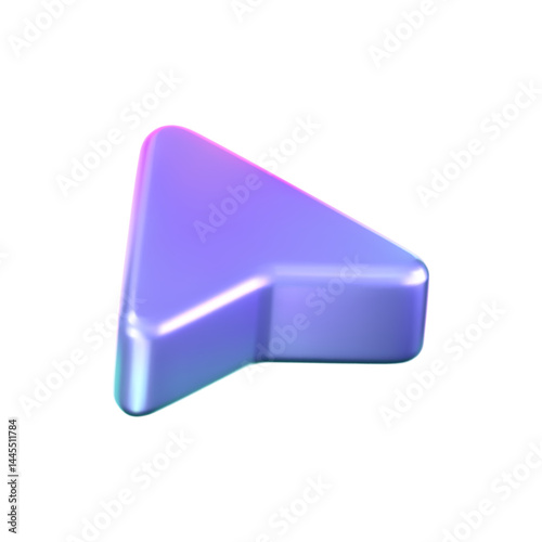 3D holographic arrow cursor icon with a neon gradient, isolated on a white background. Render of iridescent arrow for interfaces, tech navigation, mouse clicks, location search. 3d vector icon