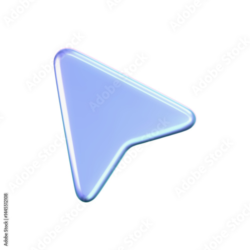 3D holographic arrow cursor icon with a neon gradient, isolated on a white background. Render of iridescent arrow for interfaces, tech navigation, mouse clicks, location search. 3d vector icon