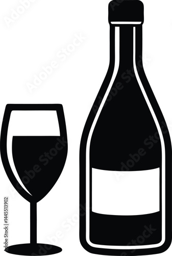 vector wine bottle and glass 