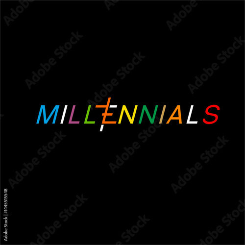 Design the word "Millennials" with the concept of an abstract letter Z symbol on the letter E.