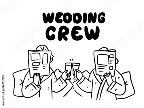 Bachelorette and bridesmaids tshirt print design, hand drawn outline illustration isolated