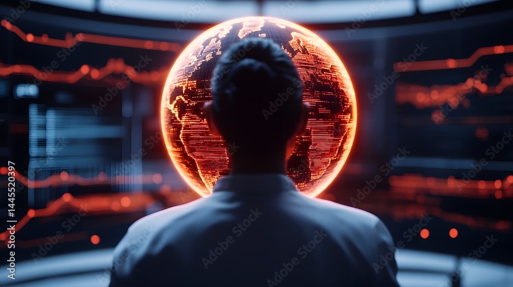 Digital holographic globe representing global business and