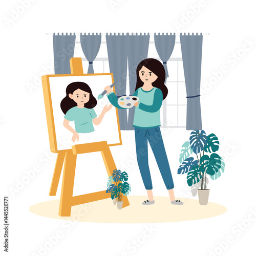 Painting Self Portrait at Canvas