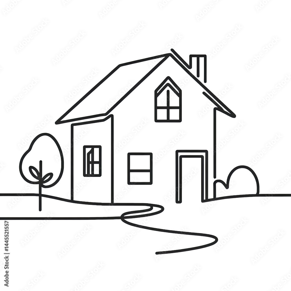 sketch of house continuous one line drawing , Transparent background png file sketch of house continuous one line drawing , Transparent background png file