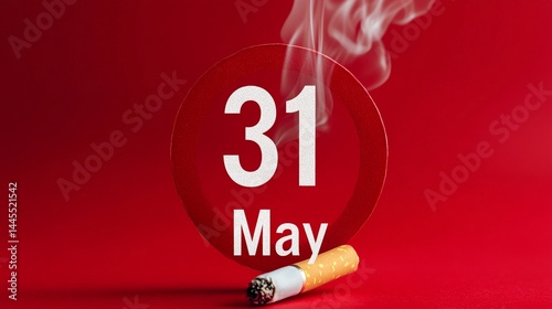 Cigarette inside a red prohibition symbol with 31 May text - simple infographic-style.