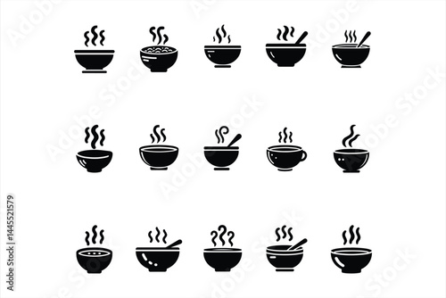 Bowl of soup set with different ingredients and styles vector illustration