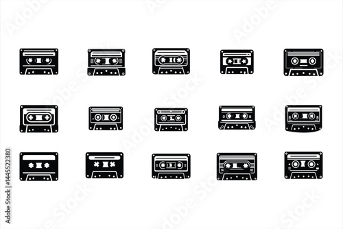 Old cassette tape set with vintage music media designs vector illustration