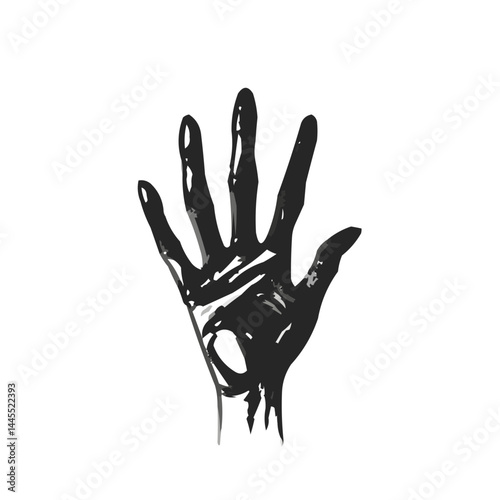 Minimal outline of alien hand making peace sign on white background