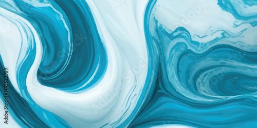 Watercolor wash blending sea and sky elements in delicate blue and white tones. Stylized Tsunami Wave in Watercolor Texture with Soft Motion and Pastel Ocean Tones