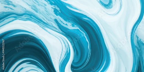Watercolor wash blending sea and sky elements in delicate blue and white tones. Stylized Tsunami Wave in Watercolor Texture with Soft Motion and Pastel Ocean Tones