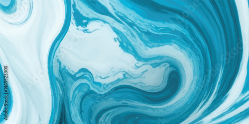 Watercolor wash blending sea and sky elements in delicate blue and white tones. Stylized Tsunami Wave in Watercolor Texture with Soft Motion and Pastel Ocean Tones