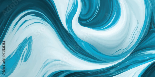 Watercolor wash blending sea and sky elements in delicate blue and white tones. Stylized Tsunami Wave in Watercolor Texture with Soft Motion and Pastel Ocean Tones
