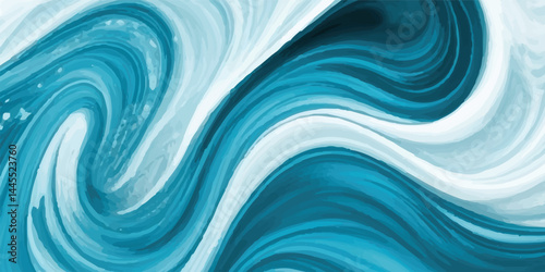 Watercolor wash blending sea and sky elements in delicate blue and white tones. Stylized Tsunami Wave in Watercolor Texture with Soft Motion and Pastel Ocean Tones