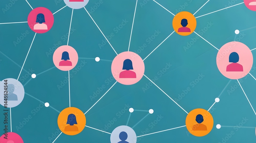 Dynamic infographic of interconnected nodes symbolizing digital transformation and teamwork