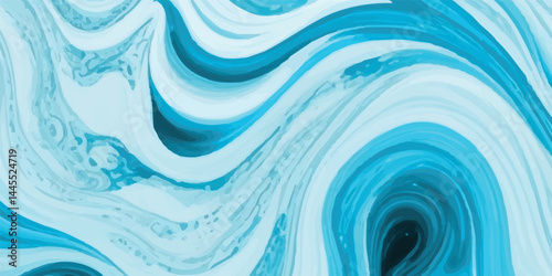 Watercolor wash blending sea and sky elements in delicate blue and white tones. Soft Blue Watercolor Ocean Waves with White Foam Accents in a Flat Tropical Splash Style