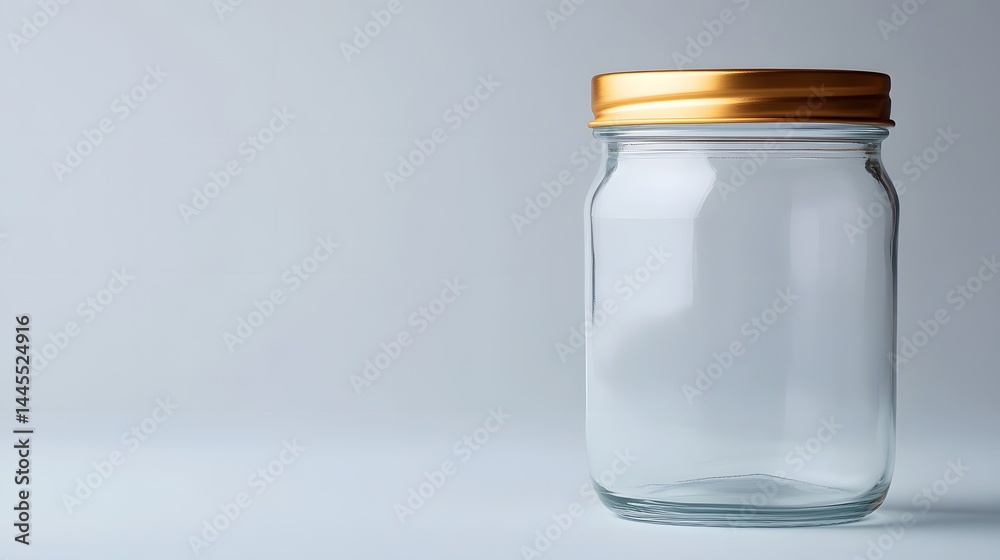 Minimalist glass jar with a golden lid Minimalist glass jar with a golden lid