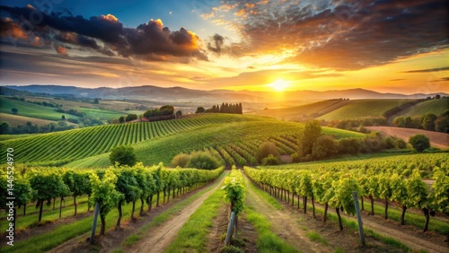 Wallpaper Mural Rolling vineyard landscape at sunset with grapevines and hills, serene, scenery,  serene, scenery,vineyard, natural Torontodigital.ca