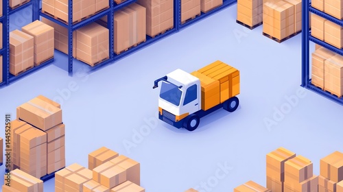 Obraz na płótnie Automated warehouse with robotic forklift handling inventory w salonie
