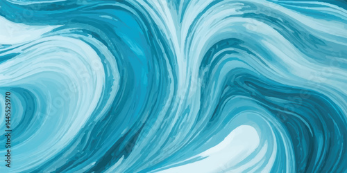 Watercolor texture of soft blue ocean waves, seamlessly blended with white hues to represent the gentle motion of a tsunami wave. Artistic Flat Illustration of a Calm Tsunami in Tropical Waters 