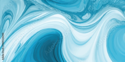 Watercolor texture of soft blue ocean waves, seamlessly blended with white hues to represent the gentle motion of a tsunami wave. Artistic Flat Illustration of a Calm Tsunami in Tropical Waters 