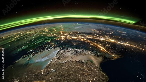 Stunning Aurora Borealis Over Green and Blue Earth from Space