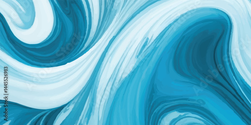 Watercolor texture of soft blue ocean waves, seamlessly blended with white hues to represent the gentle motion of a tsunami wave. Stylized Tsunami Wave in Watercolor Texture