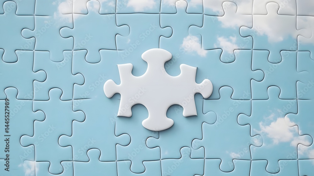 A floating puzzle piece in the sky symbolizing problem-solving and strategic planning.
