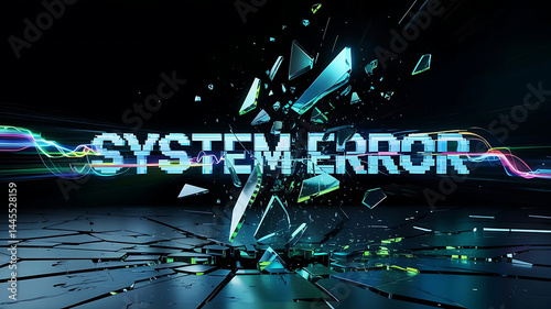 Shattered System Error Abstract Digital Art with Glowing Lines and Cracks