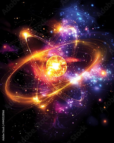 Atomic structure visualization electrons orbiting glowing nuclei an infinite cosmic dance atomic science visualized as celestial phenomena