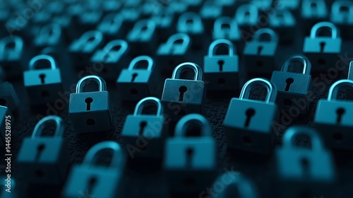 Obraz na płótnie Cybersecurity digital network with locked padlocks for data protection w salonie