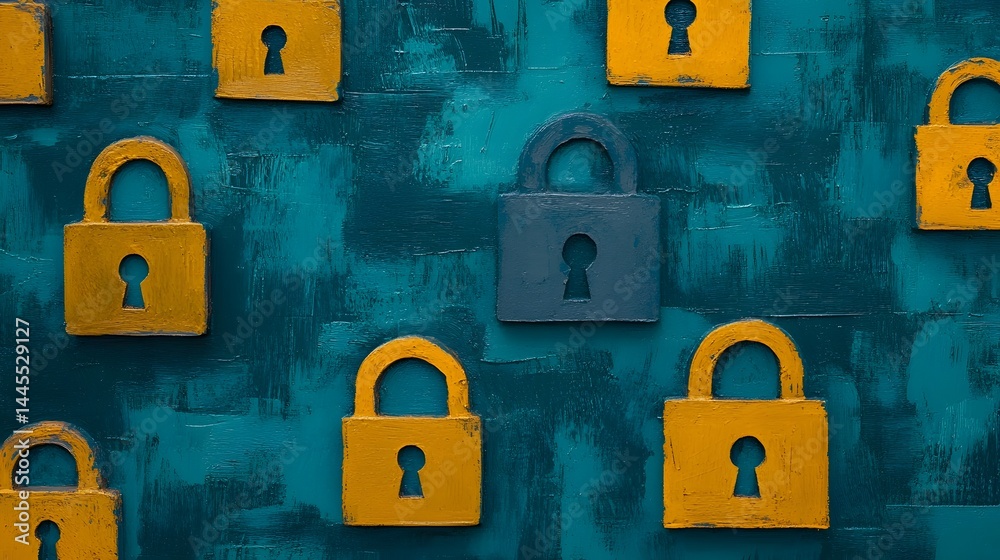 Secure network symbolized by padlocks and data protection