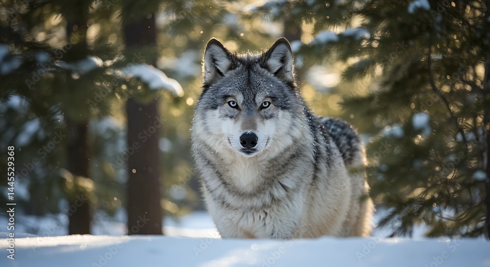 Obraz premium Forest Wolf on Snowy Path