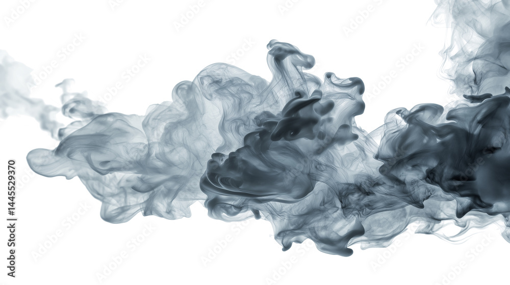 Fototapeta premium Abstract grey ink swirling isolated on white transparent background