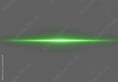 A bright green horizontal light streak centered on a plain gray background in simple composition